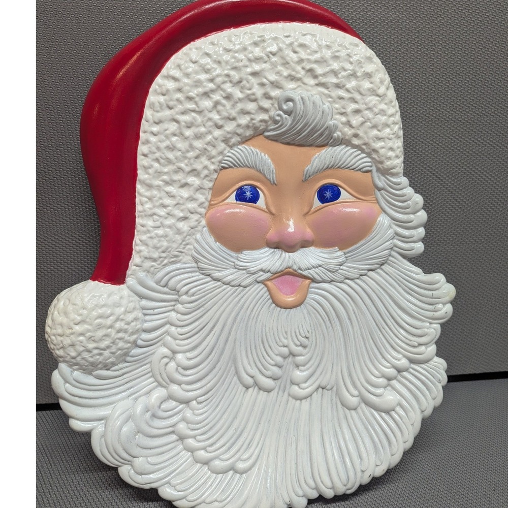 VTG Atlantic Mold Ceramic Santa Claus Wall Plaque Plate Hand Painted Christmas